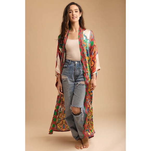 Saachi Long Kimono Duster Paisley OS Boho Dopamine Colorful Artsy‎ - Picture 2 of 11